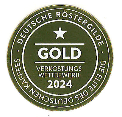 Etikett, Espresso Peenetal, 70% Arabica,
30% Robusta, nussig-schokoladig, Goldmedaille